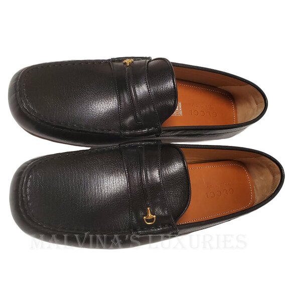 GUCCI SHOES MENS BLACK LEATHER HALF HORSEBIT DRIVER LOAFERS sz 10 / 10.5 US - Picture 5 of 15